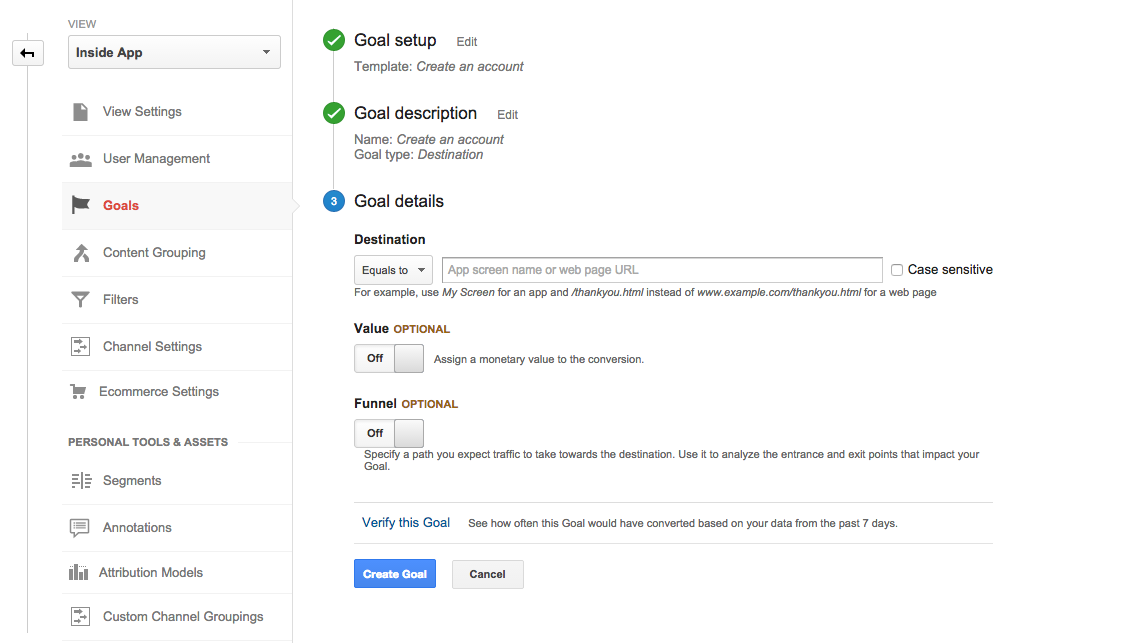 Google Analytics - Setting Goal