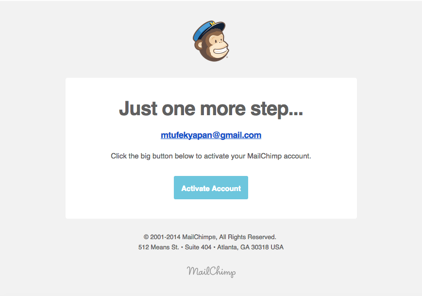 MailChimp Account Activation Email